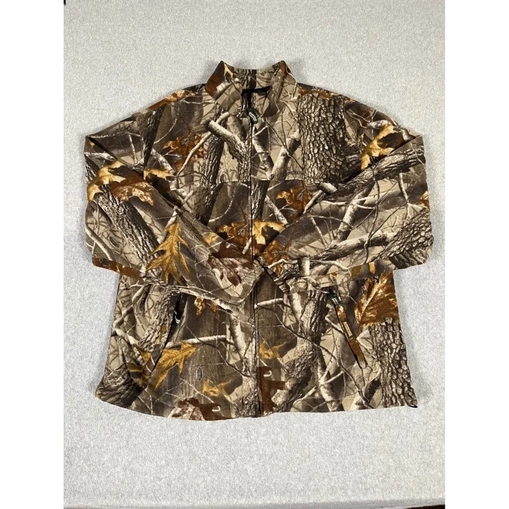 Remington Mens Camo Fleece Jacket Full Zip Mesh Lined Hunting Brown Green XL
